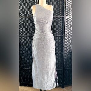 Silver stretch Metallic inside line one shoulder side rhinestones dress